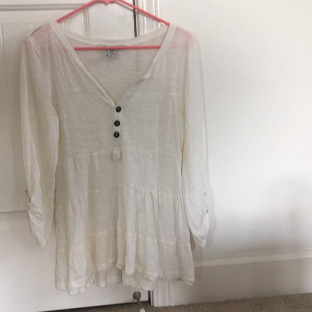 Cream button down peplum ruffle long sleeve